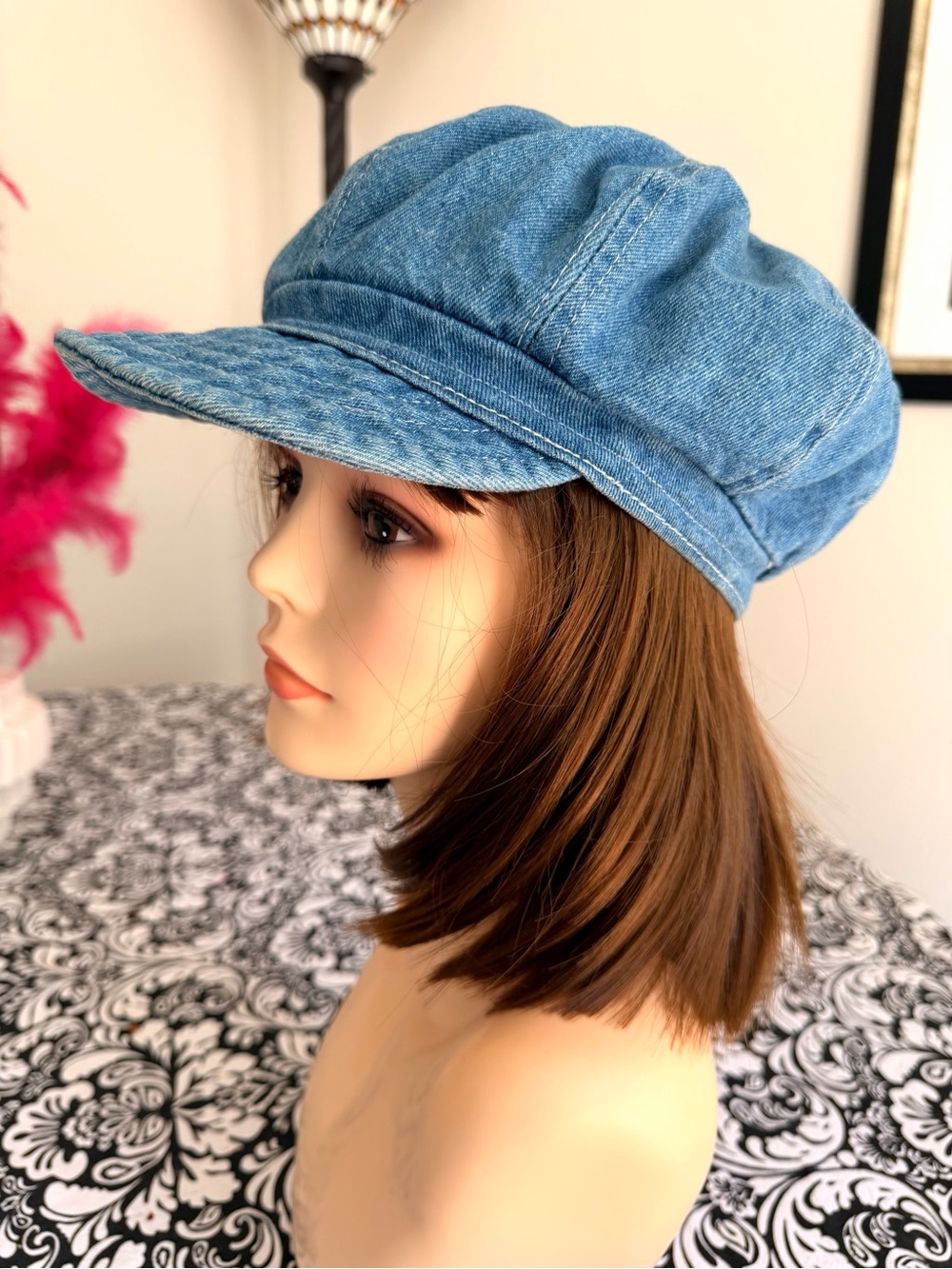 Vintage Style Denim Newsboy Cap Women Blue Jean Baker Boy Cabbie Hat - Picture 1 of 8